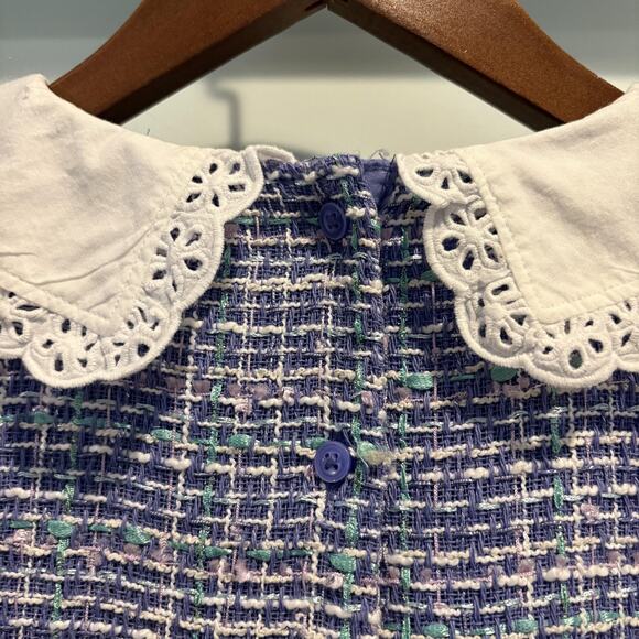 Janie and Jack Dress Girls 8 Blue Boucle Tweed Peter Pan Collar Sleeveless Lined - Picture 7 of 12
